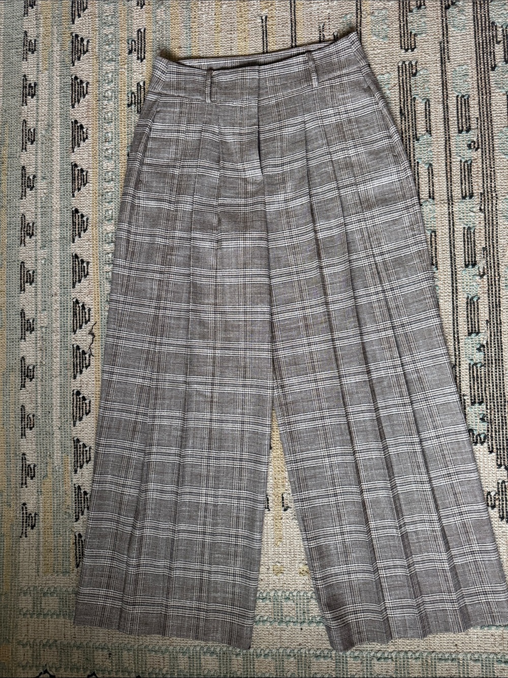 Kenneth Cole Taupe Plaid Wide-Leg Trouser